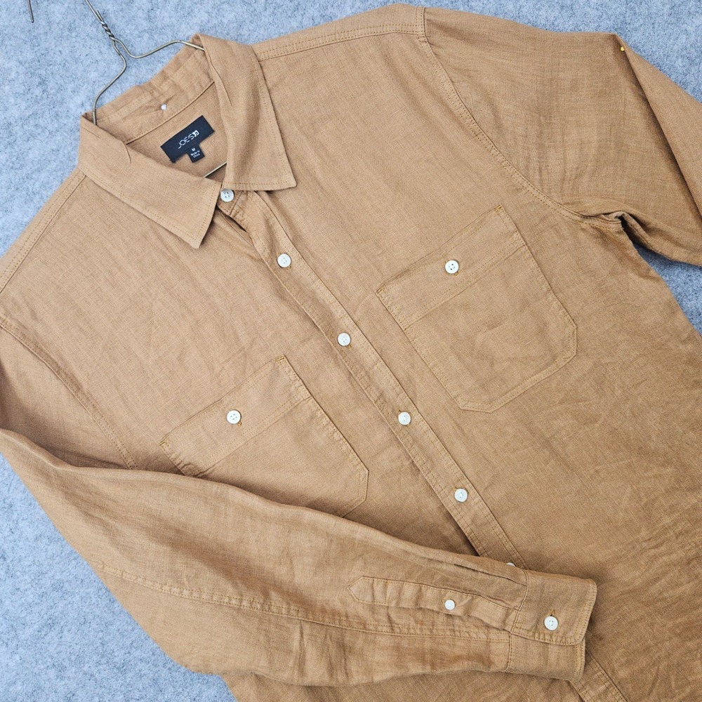 Joe's Jeans Button Down Shirt Men's Medium Brown 100% Linen Long Sleeve Spring